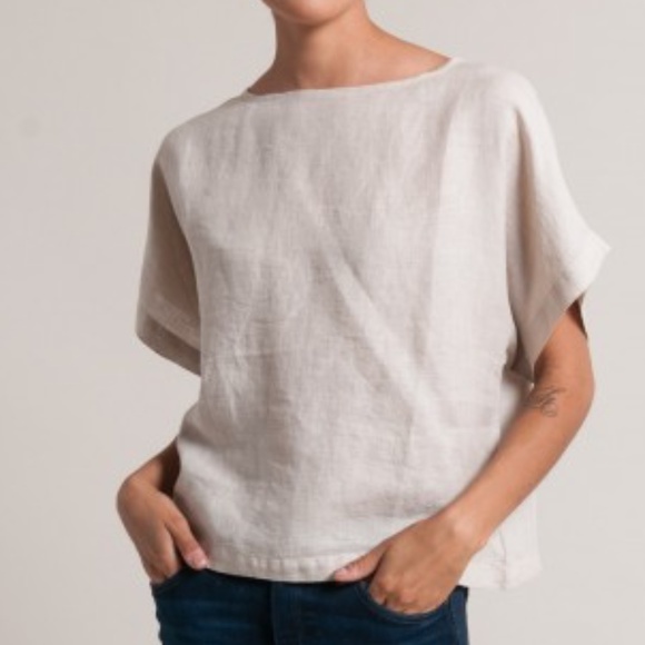 black crane Tops - Black Crane Linen Box Top Blouse Flax
